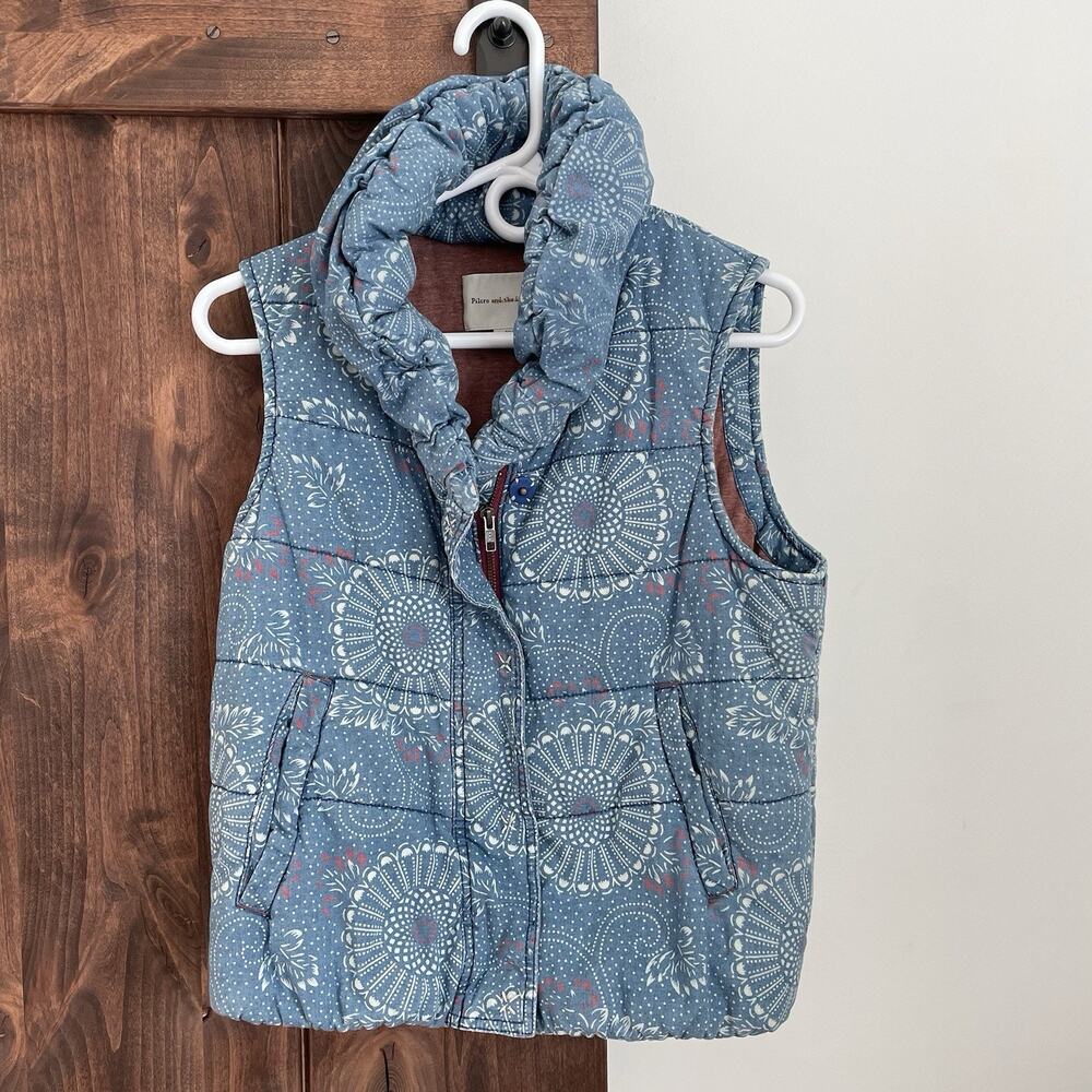 Anthropologie Pilcro Chambray Quilted Puffer Vest Women's Small Blue Paisley